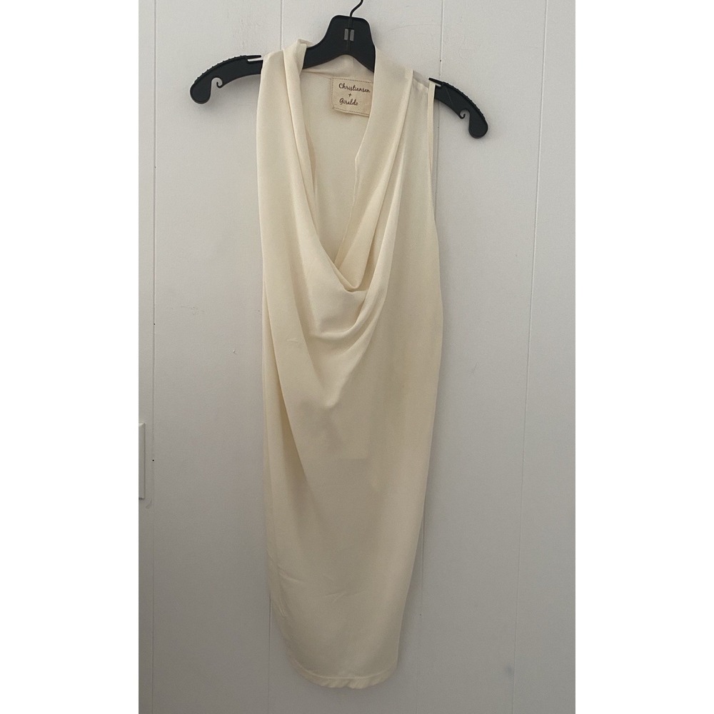Christiansen + Giraldo 100% Silk Cowl Neck High-Low Sleeveless Top Cream S